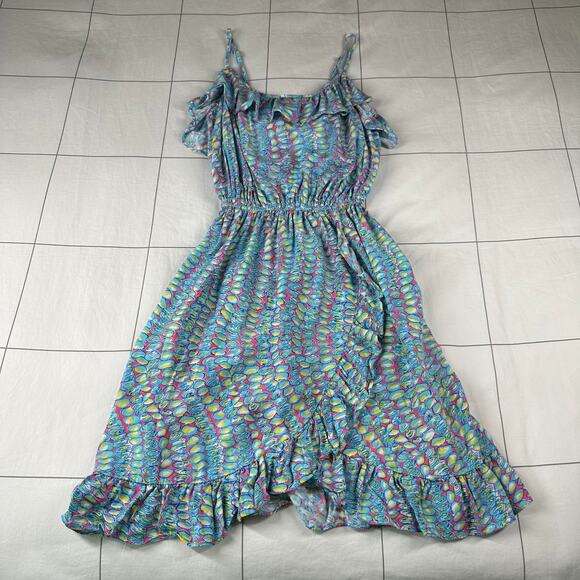Lilly Pulitzer Dress Womens XS Blue Kalen Clam Jam Ruffle Spaghetti Strap Mini - Picture 2 of 11
